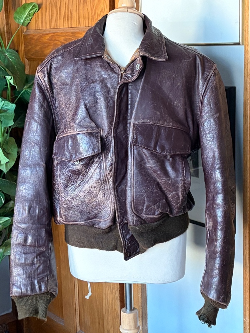 Vintage A-2 type leather flight Bomber jacket Ralph Edwards Size Small Medium 40